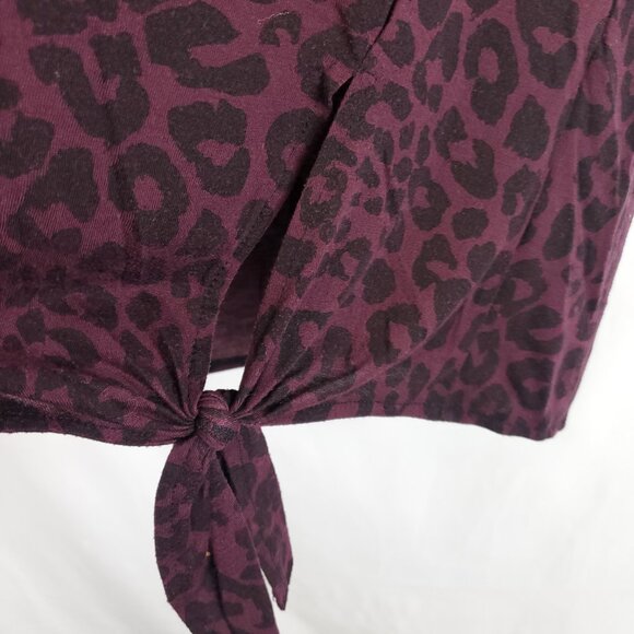 Xersion Womens Purple Black Leopard Animal Print Shrt Slv Front Tie Knot Sz L - Picture 4 of 8
